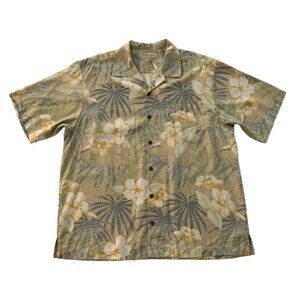 Tommy Bahama Mens size XL Greenish Silk Button Down Shirt Short Sleeve